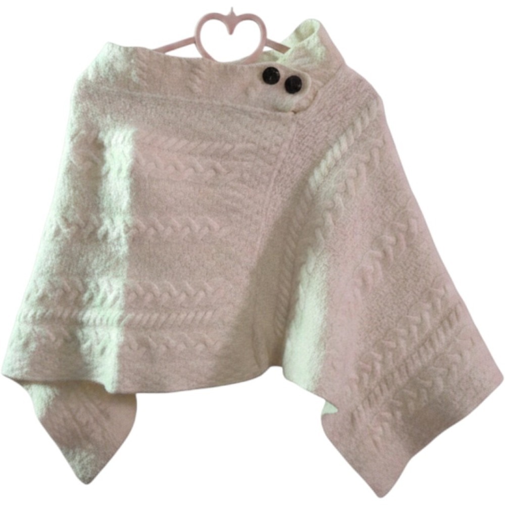 Aran Sweater Market Irish Merino Wool Poncho Cape Cream Cable Knit OS - Picture 2 of 8
